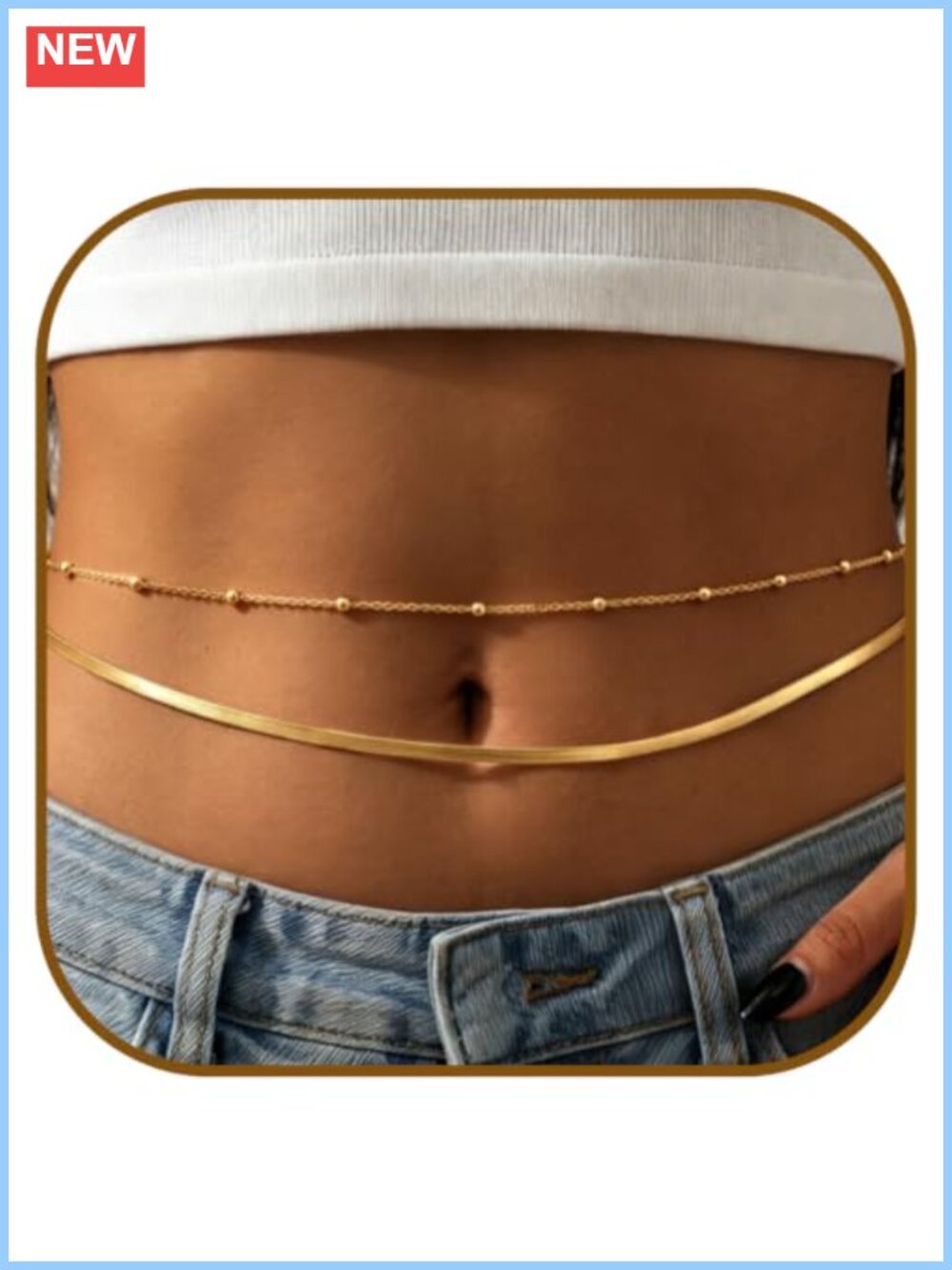 Gold Toned Beaded Waist Chain Set - Adjustable Layered Body Jewelry for Women